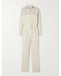 Brunello Cucinelli - Belted Bead-Embellished Cotton-Blend Drill Jumpsuit - Lyst