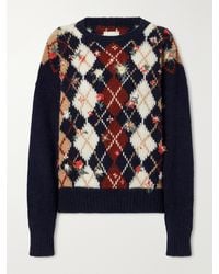 KHAITE - Timi Floral-Embroidered Argyle Cashmere And Mohair-Blend Sweater - Lyst