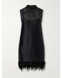 STAUD - Albee Feather-Trimmed Silk Mini Dress - Lyst