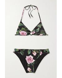 Dolce & Gabbana Neckholder-bikini Mit Blumenprint Und Verzierung - Weiß