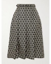 Valentino Garavani - Belted Pleated Printed Silk-Twill Midi Skirt - Lyst