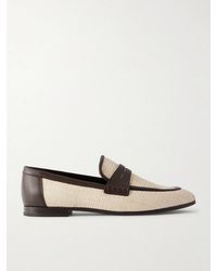Brunello Cucinelli - Leather-Trimmed Raffia Penny Loafers - Lyst