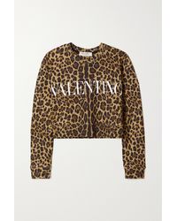 Valentino Cropped Leopard-print Cotton-blend Jersey Sweatshirt - Brown