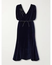 Erdem - Bead-Embellished Satin-Trimmed Cotton-Velvet Midi Dress - Lyst