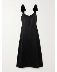 Chloé - Bow-Embellished Velvet-Trimmed Wool And Silk-Blend Satin Midi Dress - Lyst