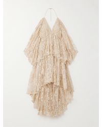 Zimmermann - Illustration Open-Back Tiered Pleated Cotton-Blend Lace Halterneck Mini Dress - Lyst