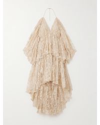Zimmermann - Illustration Open-Back Tiered Pleated Cotton-Blend Lace Halterneck Mini Dress - Lyst