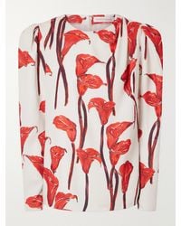 Carolina Herrera - Floral-Print Cady Blouse - Lyst