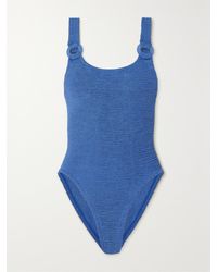 Hunza G - Domino Badeanzug Aus Metallic-Seersucker - Lyst