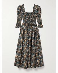 Doen - Bijou Shirred Floral-Print Organic Cotton-Voile Midi Dress - Lyst