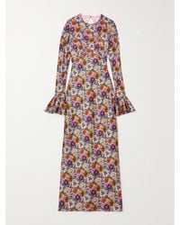 Les Rêveries - Open-Back Floral-Print Satin Midi Dress - Lyst