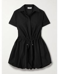 Loewe - Leather-Trimmed Gathered Cotton And Silk-Blend Poplin Mini Shirt Dress - Lyst