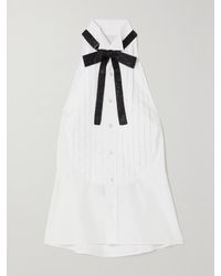 Ralph Lauren - Sorrento Embellished Bow-Detailed Pleated Cotton-Poplin Halterneck Top - Lyst