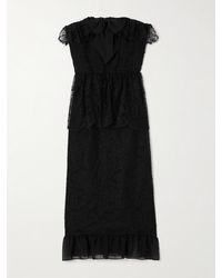 Alessandra Rich - Trägerloses, Mehrlagiges Midikleid Aus Spitze Aus Einer Baumwollmischung Mit Schleife - Lyst
