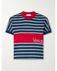 Versace - Logo-Embroidered Striped Cotton-Jersey T-Shirt - Lyst