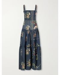Agua Bendita - Lima Floral-Print Linen Woven Maxi Dress - Lyst