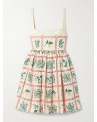 Agua Bendita - Barbara Ruffled Embroidered Cotton Mini Dress - Lyst