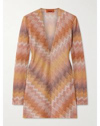 Missoni - Metallic Striped Crochet-Knit Mini Dress - Lyst