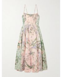 CAMILLA - Embellished Floral-Print Linen And Silk-Blend Midi Dress - Lyst