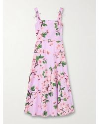 Oscar de la Renta - Belted Bow-Detailed Floral-Print Stretch-Cotton Poplin Midi Dress - Lyst