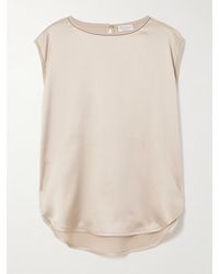 Brunello Cucinelli - Bead-Embellished Silk-Blend Satin Top - Lyst