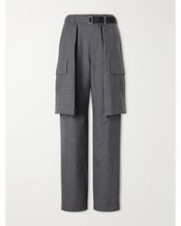 Sacai - Pleated Belted Twill Wide-Leg Pants - Lyst