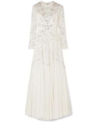 Needle & Thread Ruffled Sequin-embellished Tulle Gown - White