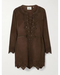 Isabel Marant - Charlina Lace-Up Scalloped Perforated Suede Mini Dress - Lyst