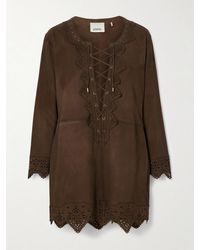 Isabel Marant - Charlina Lace-Up Scalloped Perforated Suede Mini Dress - Lyst