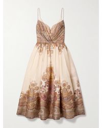 Zimmermann - Illustration Pleated Printed Linen And Silk-Blend Organza Midi Dress - Lyst