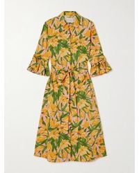 Carolina Herrera - Midi-Hemdblusenkleid Aus Baumwollpopeline Mit Blumenprint Und Falten - Lyst