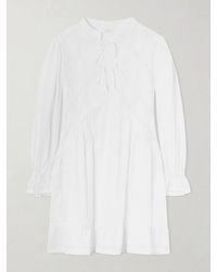 Loretta Caponi - Recanati Ruffled Pleated Lace-Trimmed Cotton Mini Dress - Lyst