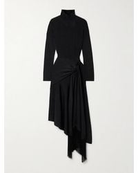 Adam Lippes - Asymmetric Draped Fringed Stretch-Knit Turtleneck Midi Dress - Lyst