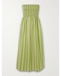 Faithfull the Brand - Jamie Strapless Striped Shirred Cotton-Poplin Midi Dress - Lyst