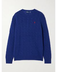 Polo Ralph Lauren - Embroidered Cable-Knit Wool And Cashmere-Blend Sweater - Lyst