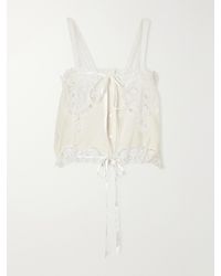 Miguelina - Palmer Cropped Guipure Lace-Trimmed Cotton-Blend Top - Lyst
