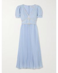 Self-Portrait - Crystal-Embellished Metallic Fil Coupé Plissé-Chiffon Midi Dress - Lyst