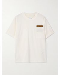 Bottega Veneta - T-Shirt Aus Baumwoll-Jersey Mit Besatz Aus Intrecciato-Veloursleder - Lyst