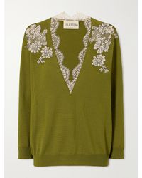 Valentino Garavani - Lace-Trimmed Wool Sweater - Lyst