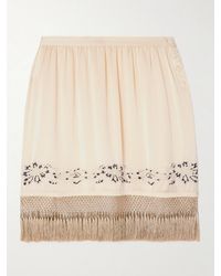 Bode - Phantasm Fringed Embroidered Silk-Satin Mini Skirt - Lyst