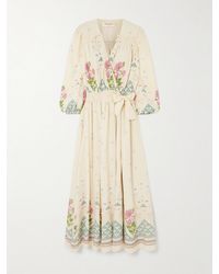 Emporio Sirenuse - Lavinia Belted Floral-Print Silk Crepe De Chine Wrap Maxi Dress - Lyst