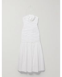 Carolina Herrera - Ruched Appliquéd Cotton-Blend Poplin Midi Dress - Lyst