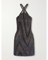 Missoni - Halterneck Sequin-Embellished Striped Metallic Crochet-Knit Mini Dress - Lyst