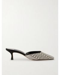 Manolo Blahnik - Carolyne 50 Suede-Trimmed Metallic Woven Raffia Mules - Lyst