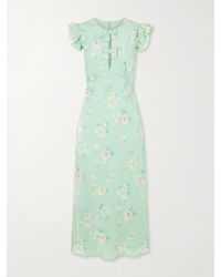 Alessandra Rich - Floral-Print Ruffle-Trim Silk Midi Dress - Lyst