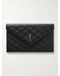 Saint Laurent - Grain De Sable Logo-Embellished Leather Clutch - Lyst