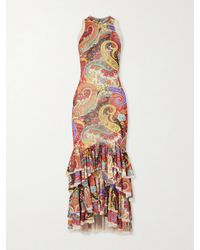 Etro - Ruffled Paisley-Print Chiffon Midi Dress - Lyst