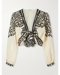 Johanna Ortiz - Ancient Markings Tie-Detailed Printed Linen Cropped Top - Lyst