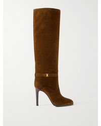 Saint Laurent - Diane Logo-Embellished Suede Knee Boots - Lyst