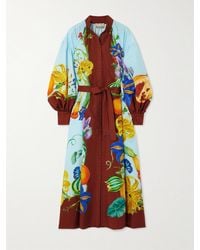 ALÉMAIS - Robe Midi En Coton Et Soie Mélangés À Imprimé Fleuri Et À Ceinture Dahlia - Lyst
